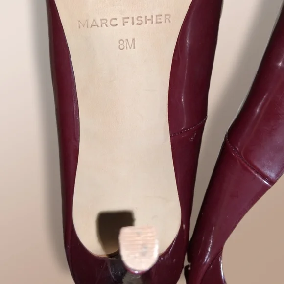 MARC FISHER Burgundy Patent Leather Strappy Pointed Toe Heels Ankle Strap Size 8 - Picture 12 of 13